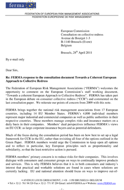 FERMA response to the consultation document Towards a Coherent European Approach to Collective Redress