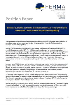 FERMA Position Paper on Business customer concerns regarding proposals to reform the EU framework for insurance intermediation (IMD2)